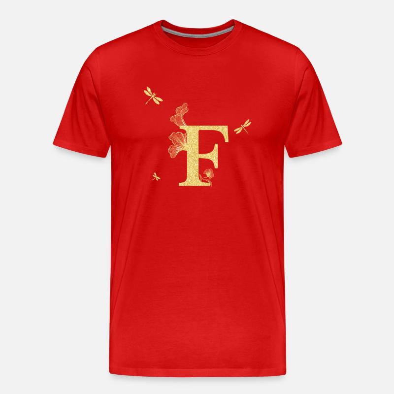 Buchstabe f Goldene Glitzerlibelle - Geschenkidee - Männer Premium Bio T-Shirt - Rot