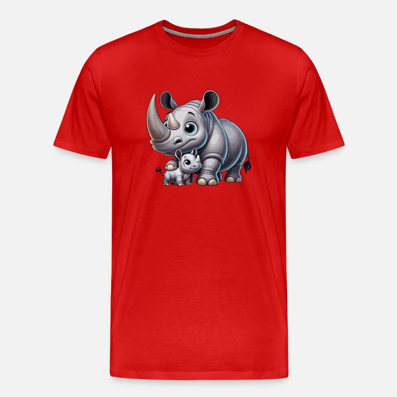 Nashornmutter mit Kind - Männer Premium Bio T-Shirt - Rot