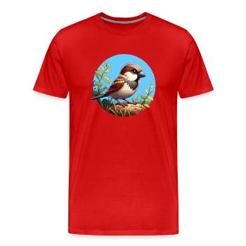 Sparrow on a branch - Men's Premium Organic T-Shirt - red - Front - Damien (186cm)