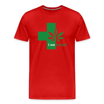 Cannabis Medizin Heilung - Männer Premium Bio T-Shirt - Rot - Vorne - Damien (186cm)
