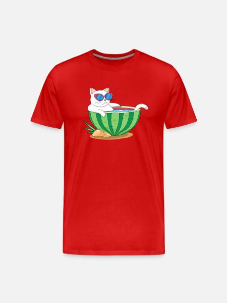 Chat et pastèque - T-shirt bio Premium Homme - rouge