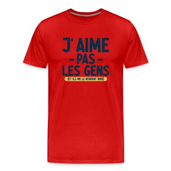 J’aime pas les gens T-shirt drôle français - T-shirt bio Premium Homme - rouge - Devant - Damien (186cm)