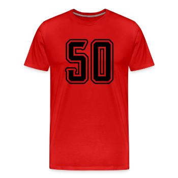 Symbole de nombre 50 - T-shirt bio Premium Homme - rouge - Devant - Damien (186cm)