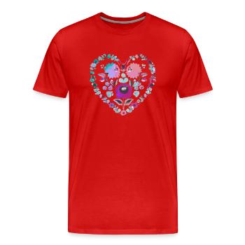 Fleurs hongroises, cœur de fleur, coloré, fleurs, cœur - T-shirt bio Premium Homme - rouge - Devant - Damien (186cm)