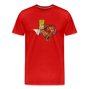 Conception de carte barbecue pour les amoureux du Texas - T-shirt bio Premium Homme - rouge - Devant - Damien (186cm)