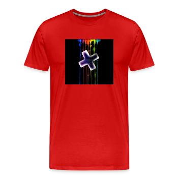 Plus vor einen Regenbogen - Männer Premium Bio T-Shirt - Rot - Vorne - Damien (186cm)