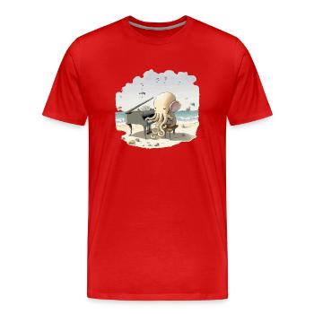 Octo the octopus pianist - Men's Premium Organic T-Shirt - red - Front - Damien (186cm)