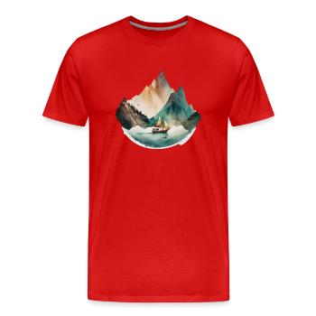 Bateau sur le lac dans les montagnes - T-shirt bio Premium Homme - rouge - Devant - Damien (186cm)