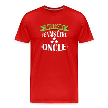 J'ai un secret je suis oncle - T-shirt bio Premium Homme - rouge - Devant - Damien (186cm)