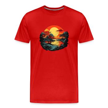 Coucher de soleil sur le lac n°2 - T-shirt bio Premium Homme - rouge - Devant - Damien (186cm)