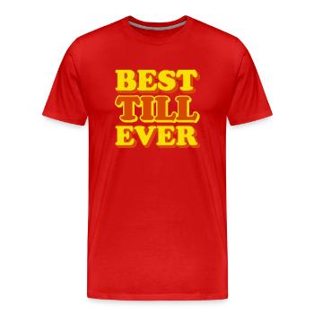 Up to the first name, funny gift - Men's Premium Organic T-Shirt - red - Front - Damien (186cm)