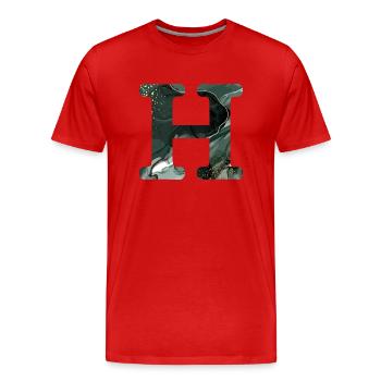 Lettre h marbré vert - T-shirt bio Premium Homme - rouge - Devant - Damien (186cm)