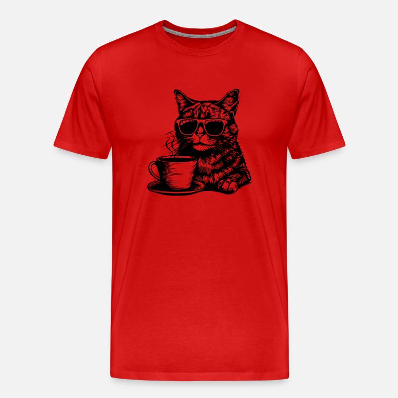 Katze Kaffee - Männer Premium Bio T-Shirt - Rot