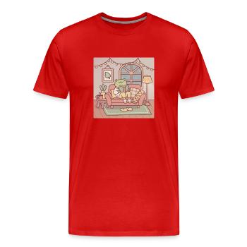 Cute Frog Reading A Book In Cozy Room - Men's Premium Organic T-Shirt - red - Front - Damien (186cm)