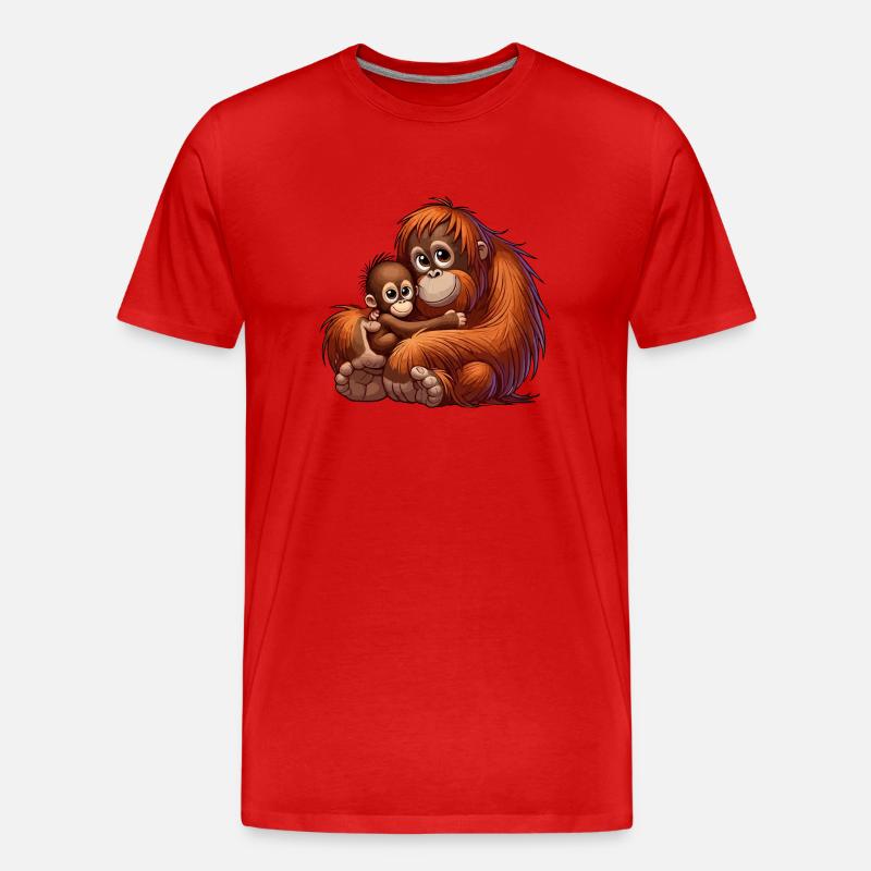 Orang-Utan-Mutter mit Kind - Männer Premium Bio T-Shirt - Rot