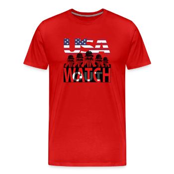 USA - watch out - Männer Premium Bio T-Shirt - Rot - Vorne - Damien (186cm)