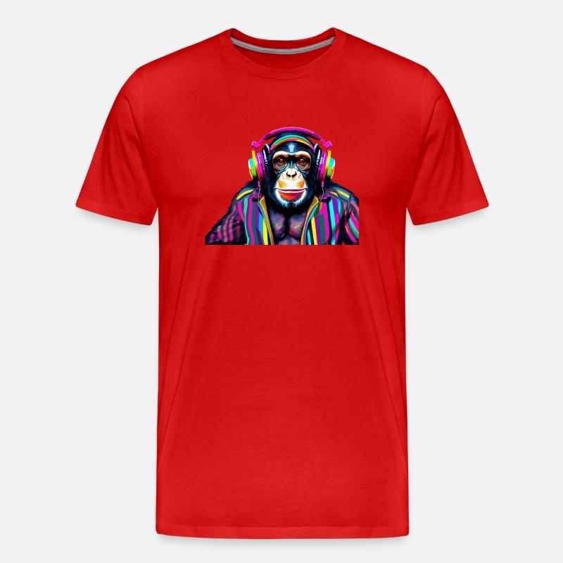Schimpanse mit Kopfhörer in bunt - Männer Premium Bio T-Shirt - Rot