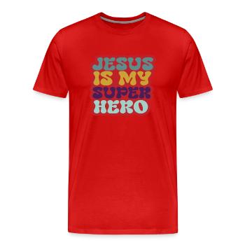 Jesus is my Superhero - Männer Premium Bio T-Shirt - Rot - Vorne - Damien (186cm)