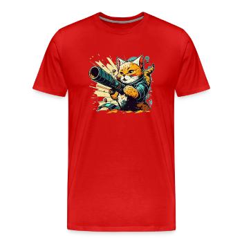 Katze und Bazooka - Männer Premium Bio T-Shirt - Rot - Vorne - Damien (186cm)
