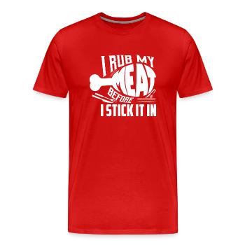 Je frotte ma viande avant de la coller dans un barbecue grillé sm - T-shirt bio Premium Homme - rouge - Devant - Damien (186cm)