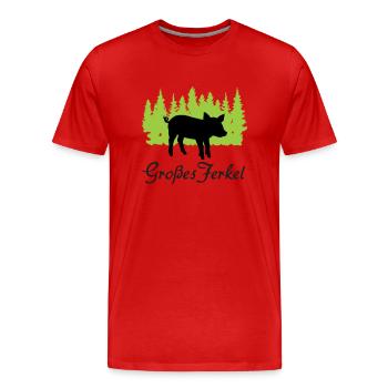 "Großes Ferkel: Frecher Charme" - Männer Premium Bio T-Shirt - Rot - Vorne - Damien (186cm)
