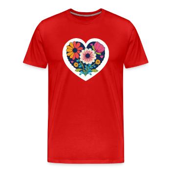 Liebe - Blumen - Herz - Männer Premium Bio T-Shirt - Rot - Vorne - Damien (186cm)