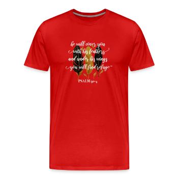 Verset biblique Psaume 91 :4 - T-shirt bio Premium Homme - rouge - Devant - Damien (186cm)