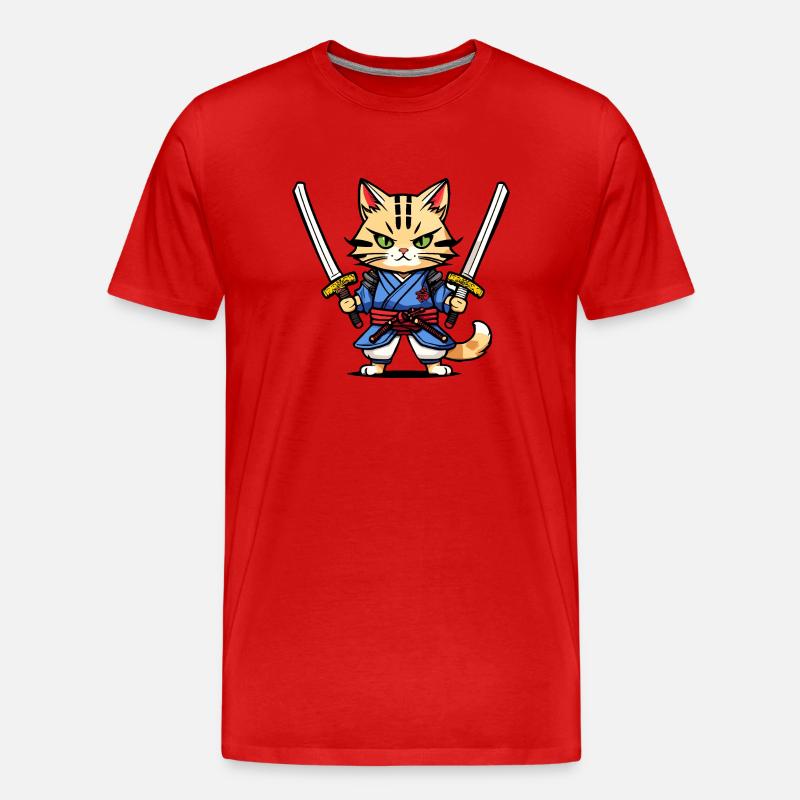 Samurai-Katze #30 - Männer Premium Bio T-Shirt - Rot