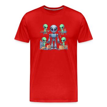 Aliens build robots - Men's Premium Organic T-Shirt - red - Front - Damien (186cm)