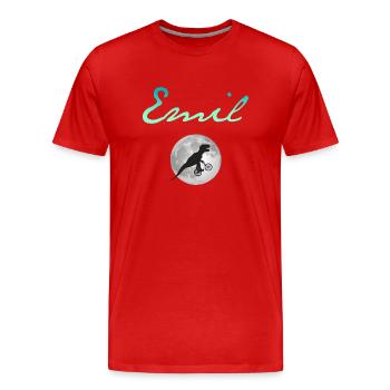 EMIL - Beau prénom de garçon avec dinosaure - T-shirt bio Premium Homme - rouge - Devant - Damien (186cm)