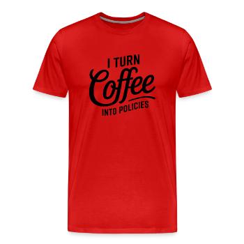 Kaffee trifft Versicherung – mit Humor - Männer Premium Bio T-Shirt - Rot - Vorne - Damien (186cm)