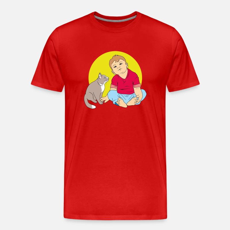 Junge spricht mit Katze - Männer Premium Bio T-Shirt - Rot