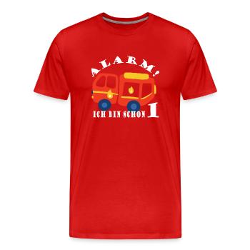 Alarm ich bin schon 1 Feuerwehr - Männer Premium Bio T-Shirt - Rot - Vorne - Damien (186cm)
