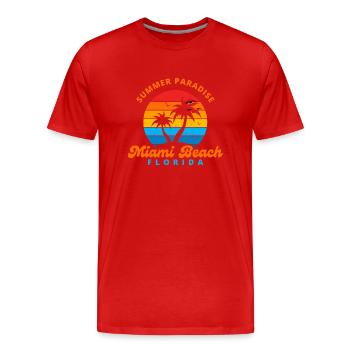 Paradis d’été Miami Beach Floride-Sunset-Palms - T-shirt bio Premium Homme - rouge - Devant - Damien (186cm)