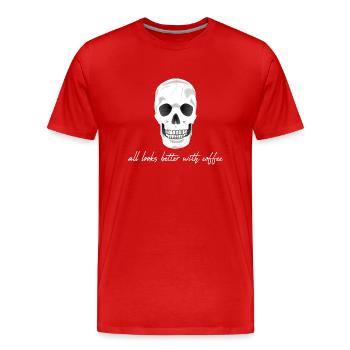 Kaffee Koffein Totenkopf - Männer Premium Bio T-Shirt - Rot - Vorne - Damien (186cm)