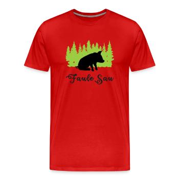 "Faule Sau: Gemütliche Auszeit" - Männer Premium Bio T-Shirt - Rot - Vorne - Damien (186cm)