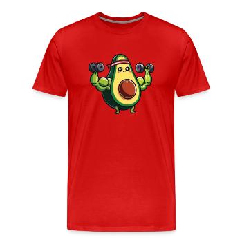 Avocado Gewichtheber Bodybuilder - Männer Premium Bio T-Shirt - Rot - Vorne - Damien (186cm)