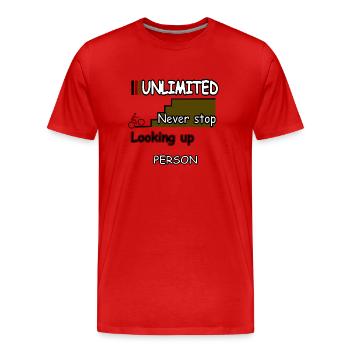N’arrêtez jamais de regarder vers le haut - T-shirt bio Premium Homme - rouge - Devant - Damien (186cm)