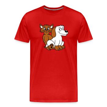 Dog Cat Two Friends Team Kitten 2 Duo Crew - Men's Premium Organic T-Shirt - red - Front - Damien (186cm)