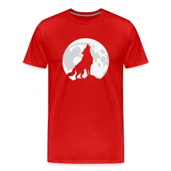Heulender Wolf mit riesigem Mond - Vektor - Männer Premium Bio T-Shirt - Rot - Vorne - Damien (186cm)