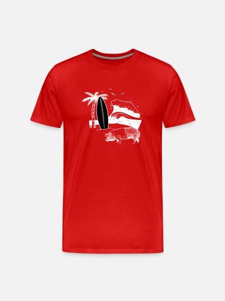 Pig Surfboard Surfboard Surfer Beach - Men's Premium Organic T-Shirt - red