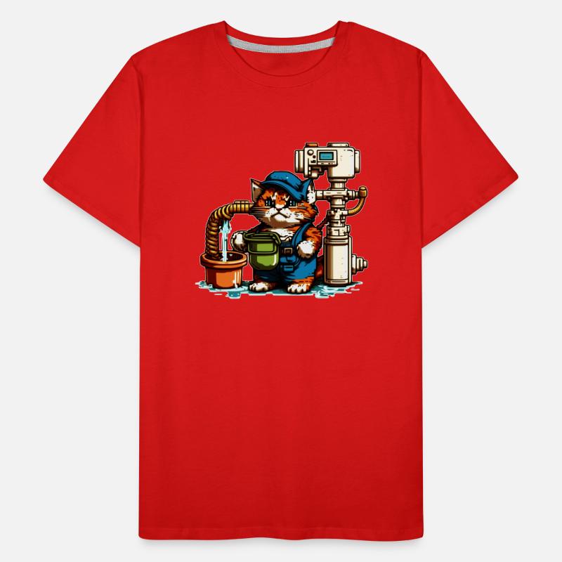 Retro Pixelart Heating Construction Cat 8 Bit Retro Men's Premium Organic T-Shirt