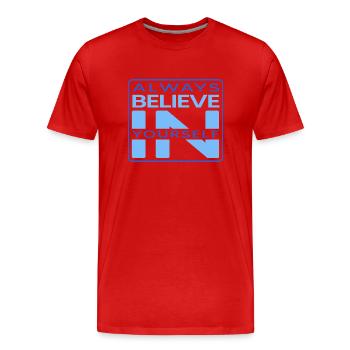 Winter swimmer "Believe" motivation for ice bathing" - Men's Premium Organic T-Shirt - red - Front - Damien (186cm)