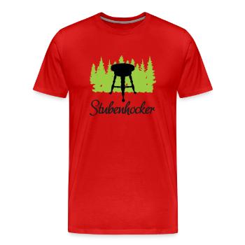 "Stubenhocker: Gemütliche Auszeit" - Männer Premium Bio T-Shirt - Rot - Vorne - Damien (186cm)