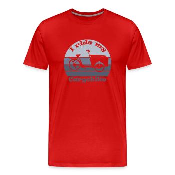 Lastenrad, Cargobike, Lastenesel, "i ride" - Männer Premium Bio T-Shirt - Rot - Vorne - Damien (186cm)