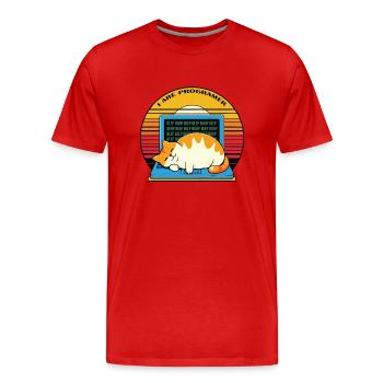Ich bin Programmierer, fette schlafende Katze - Männer Premium Bio T-Shirt - Rot - Vorne - Damien (186cm)