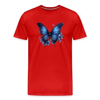 Eleganz des Himmels: Blauer Schmetterling - Männer Premium Bio T-Shirt - Rot - Vorne - Damien (186cm)