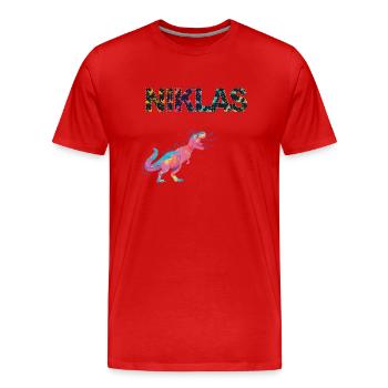 NIKLAS - Schöner Jungen Name mit Dinosaurier - Männer Premium Bio T-Shirt - Rot - Vorne - Damien (186cm)