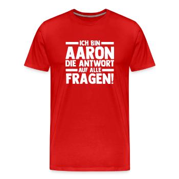 Prénom Aaron - T-shirt bio Premium Homme - rouge - Devant - Damien (186cm)