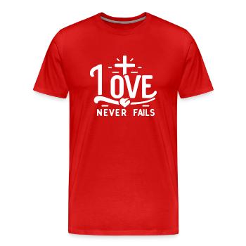 Love Never Fails - Men's Premium Organic T-Shirt - red - Front - Damien (186cm)